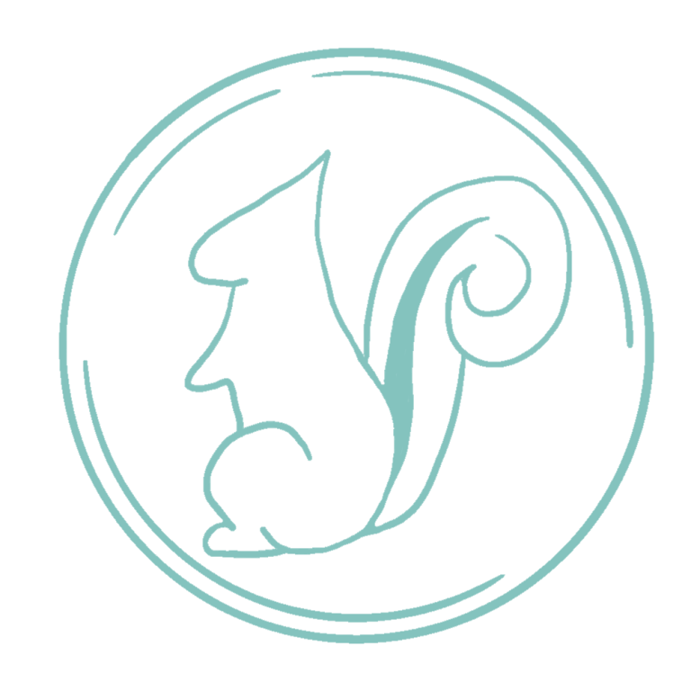 Logo Stilisierte Darstellung eines Eichhorns in einem runden Rahmen.